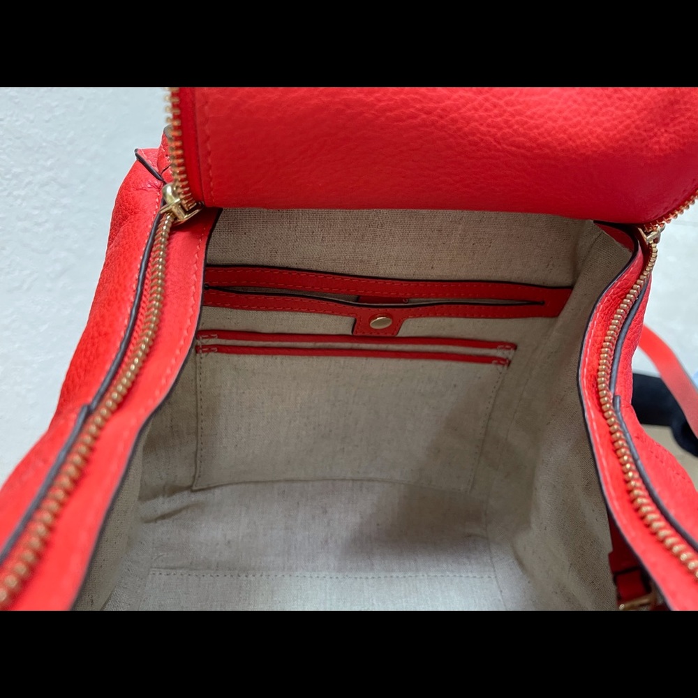 TORY BURCH HALF MOON POPPY ORANGE SAMBA PEBBLE GRAIN LEATHER SHOULDER BAG PURSE - Picture 11 of 15